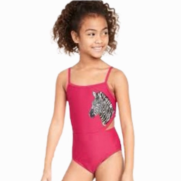HP 🌿 {Old Navy} Girl’s Monokini Zebra Swimsuit Pink XL - Picture 1 of 8